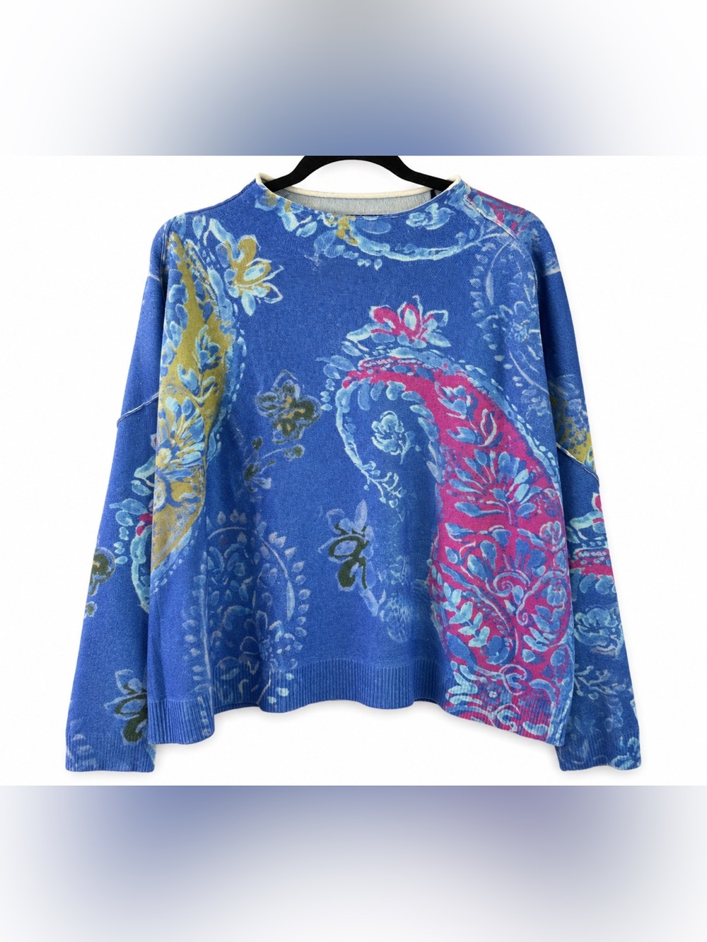 Pilcro Anthropologie 100% Cashmere Floral Paisley Sweater Blue Size L
